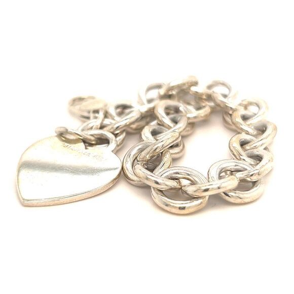 Tiffany & Co Estate Bracelet with Heart Charm Silver 7.5" 35.6 Grams TIF204 - Picture 10 of 10